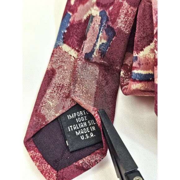 Vtg John Henry Abstract Design Tie Burgundy Multicolor 100% Italian Silk USA - Picture 4 of 6